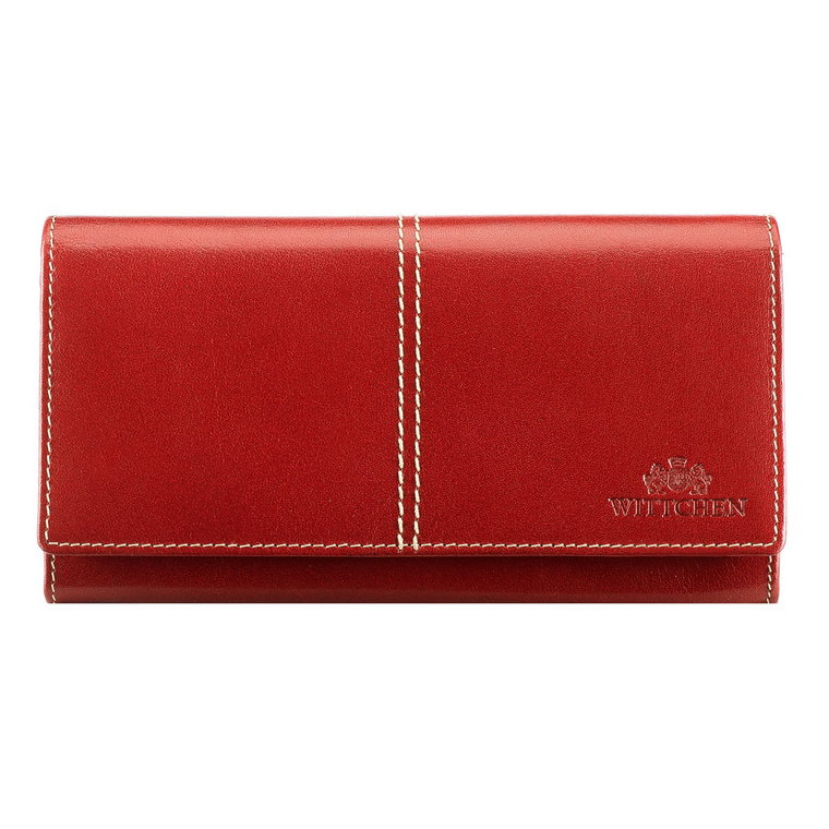 Damski portfel skórzany z ozdobnym przeszyciem czerwony