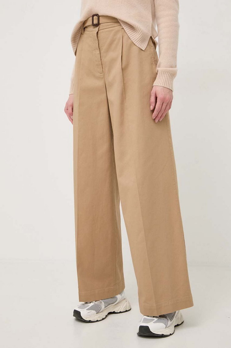 Weekend Max Mara spodnie damskie kolor beżowy szerokie high waist 2415131121600