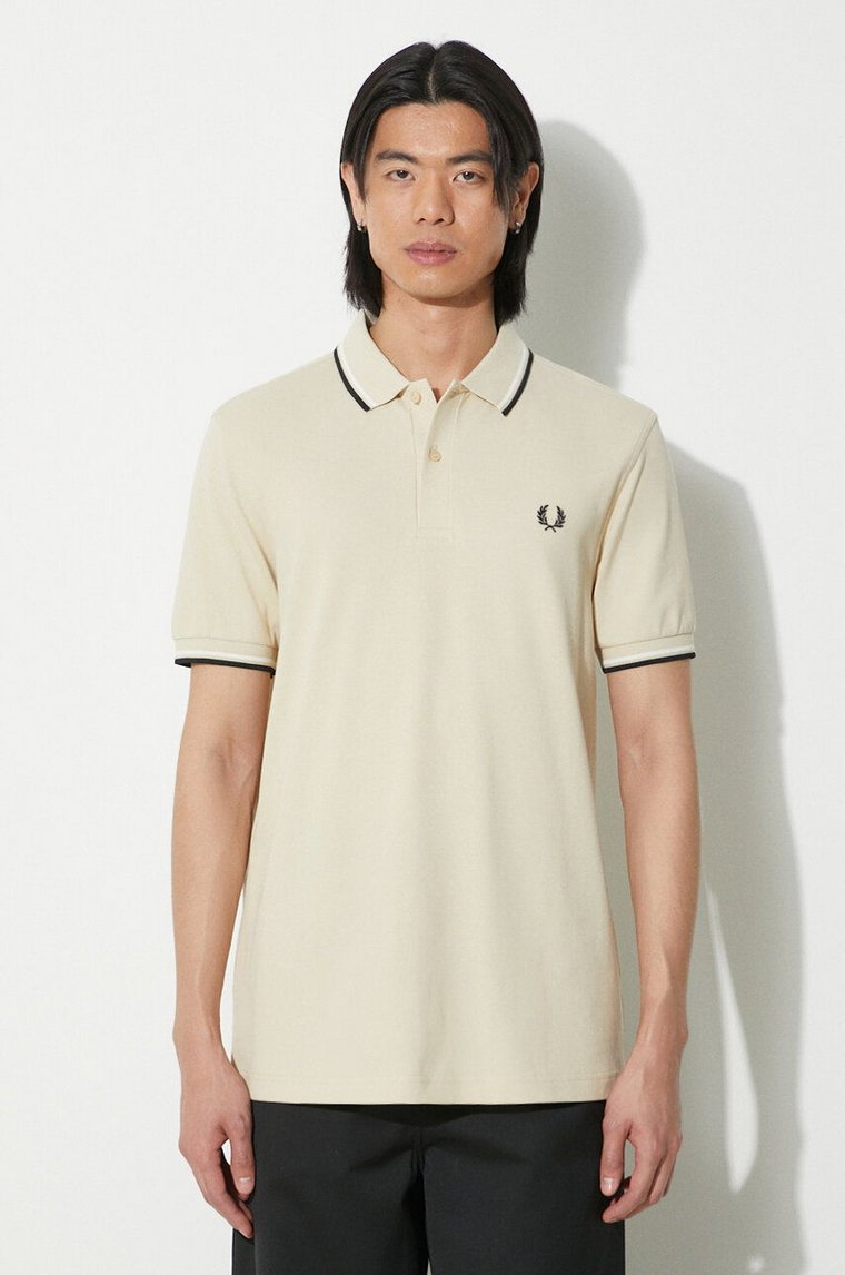 Fred Perry polo bawełniane Twin Tipped Shirt kolor beżowy gładki M3600.U87