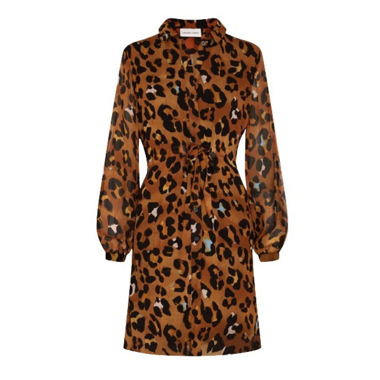 Leopard Print Długa Sukienka z Długim Rękawem Fabienne Chapot