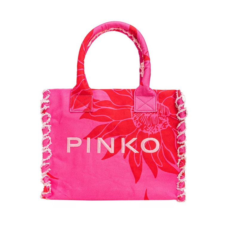 Kwadratowa torba plażowa z nadrukiem na płótnie Pinko