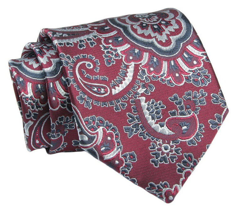 Klasyczny, Szeroki Krawat Męski CHATTIER - Czerwień w Orientalny Wzór
