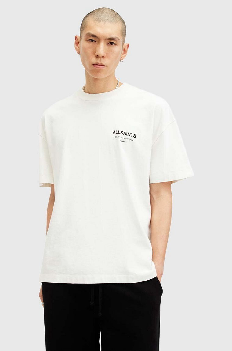 AllSaints t-shirt bawełniany UNDERGROUND męski kolor biały z nadrukiem M071PB