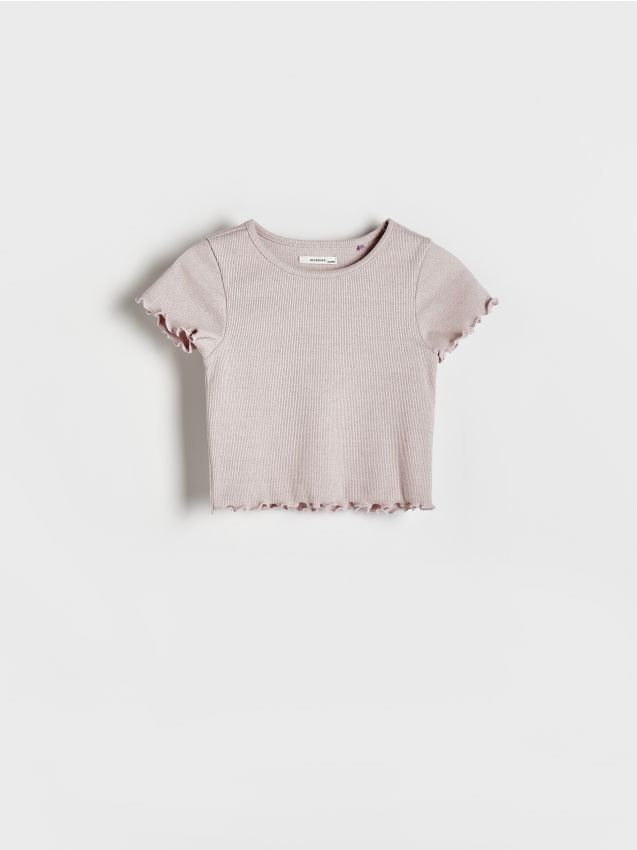 Reserved - T-shirt z metalizowaną nicią - różowy