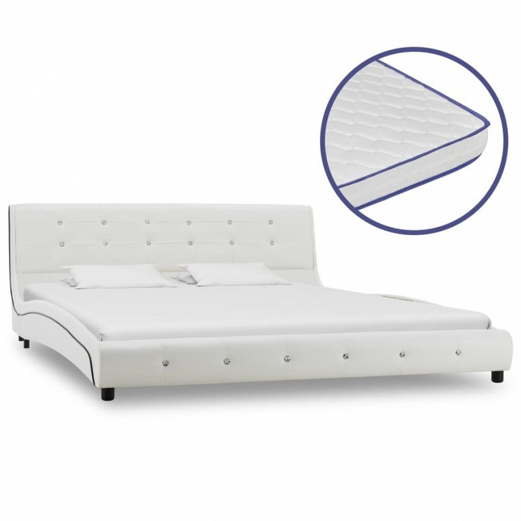 Łóżko z materacem memory, białe, sztuczna skóra, 160 x 200 cm kod: V-277557