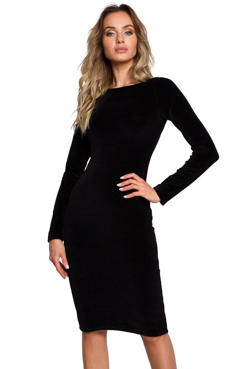 M565 Welurowa sukienka ołówkowa w kolorze czarnym, Kolor czarny, Rozmiar S, MOE