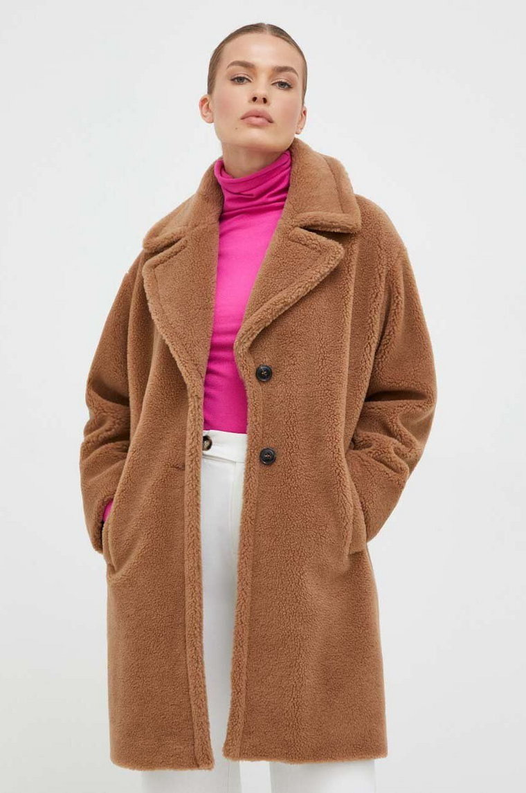 Marella płaszcz z domieszką wełny kolor brązowy przejściowy oversize