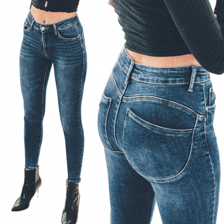 Damskie spodnie jeansowe double push up stan L