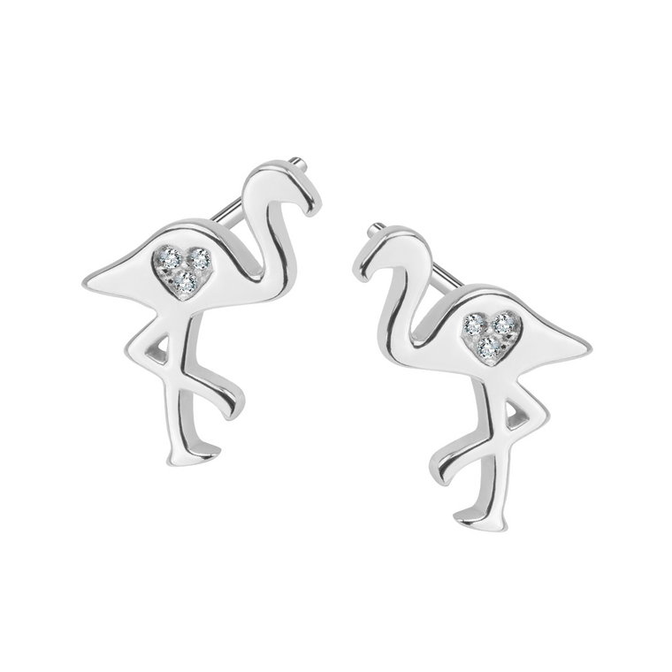 Kolczyki srebrne z cyrkoniami - flamingi - Mini