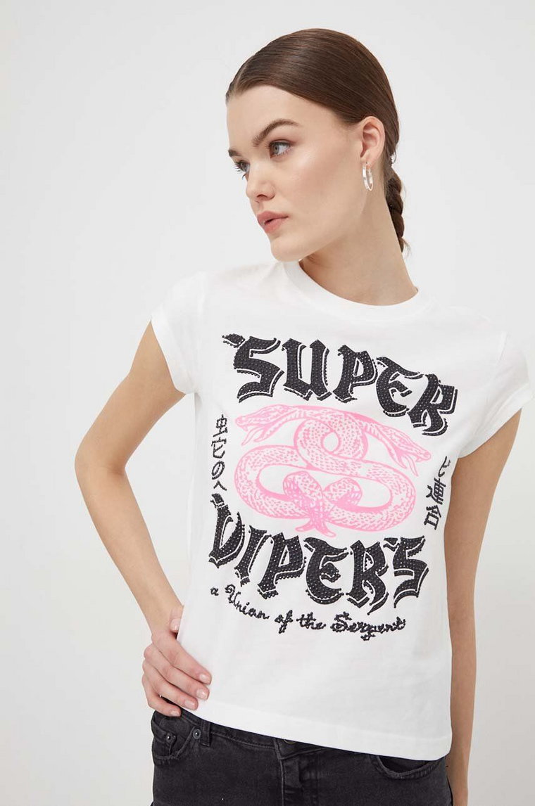 Superdry t-shirt bawełniany damski kolor beżowy