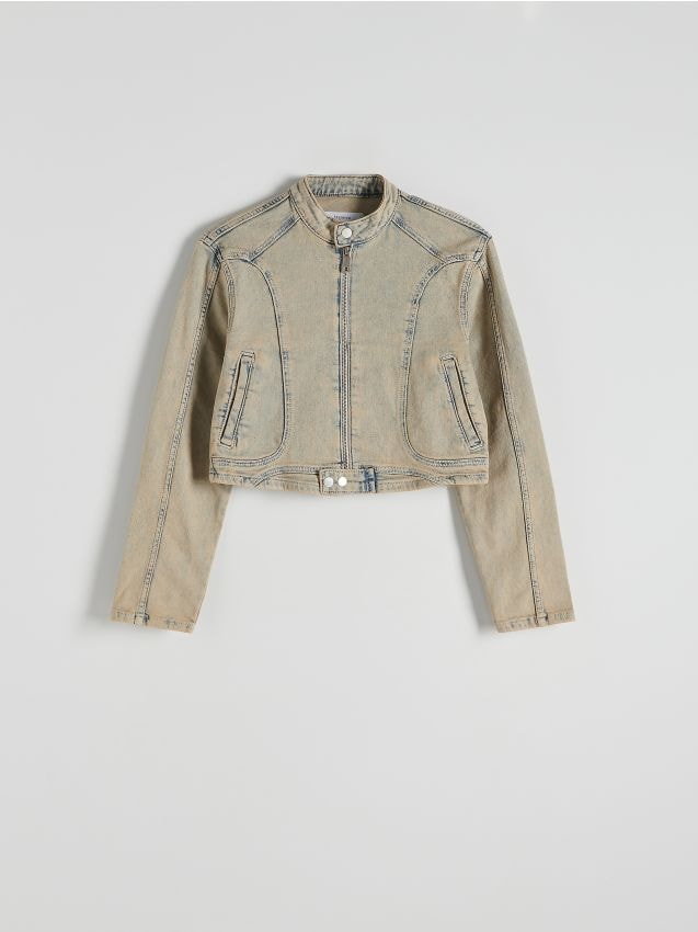 Reserved - Jeansowa kurtka z efektem dirty wash - niebieski