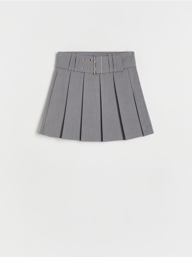 Reserved - Plisowana spódnica z paskiem - ciemnoszary