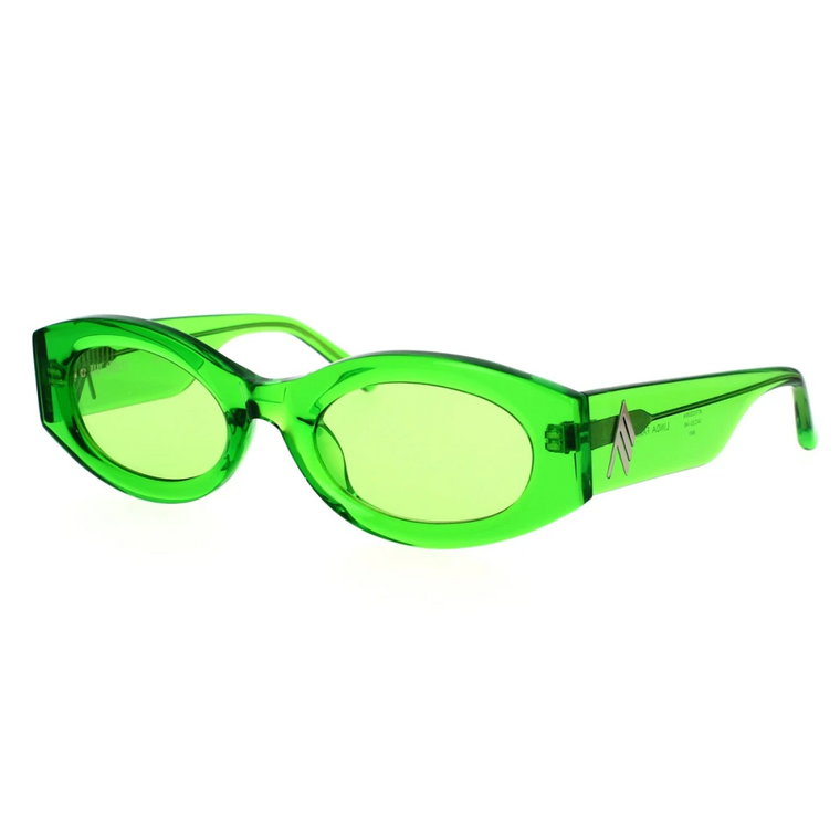 Zielone okrągłe okulary przeciwsłoneczne z srebrnym logo The Attico