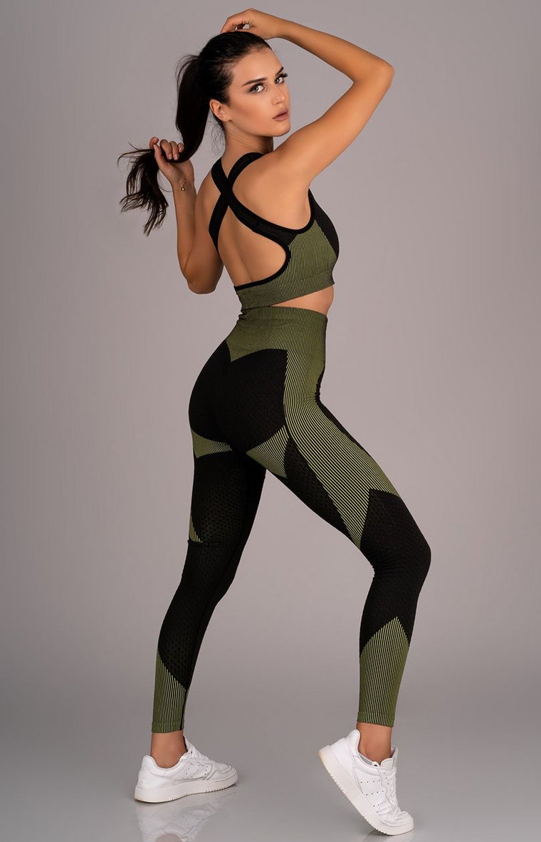 Gym 676 Green LC1756 legginsy i top, Kolor zielono-czarny, Rozmiar S, Merribel