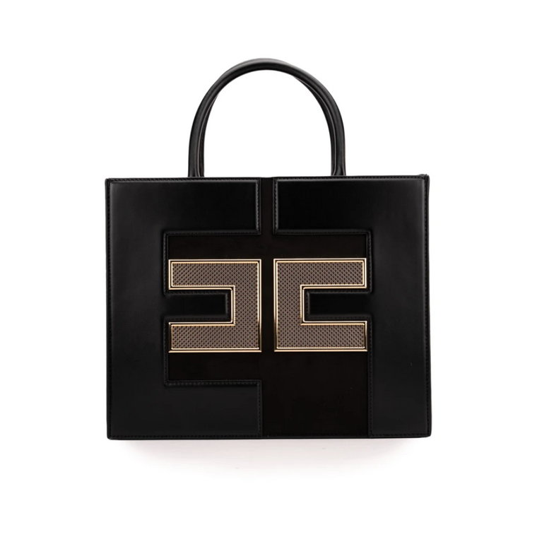Średnia torebka z logo - Czarna Elisabetta Franchi