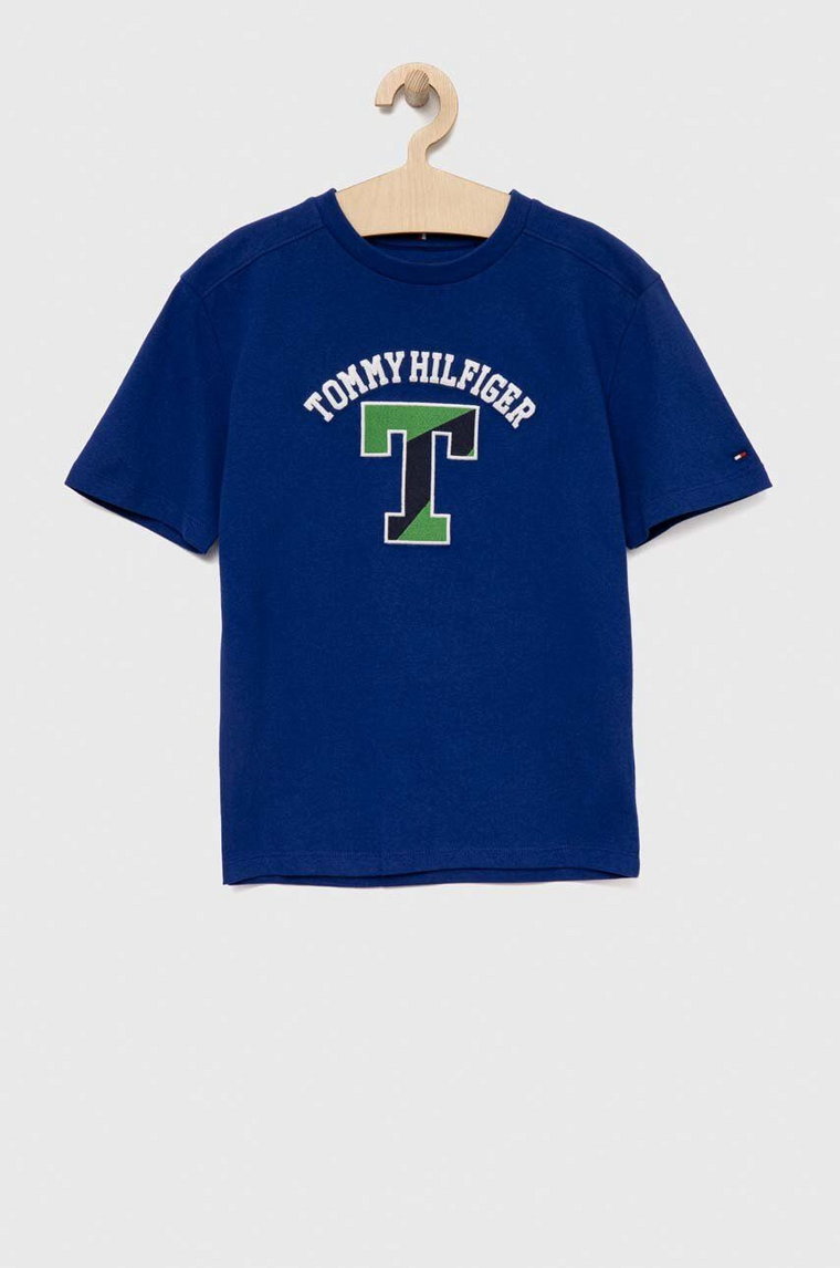 Tommy Hilfiger t-shirt bawełniany dziecięcy kolor granatowy z aplikacją