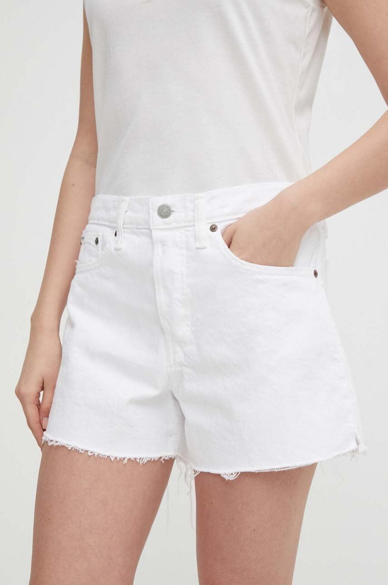 Polo Ralph Lauren szorty jeansowe damskie kolor biały gładkie high waist 211934947