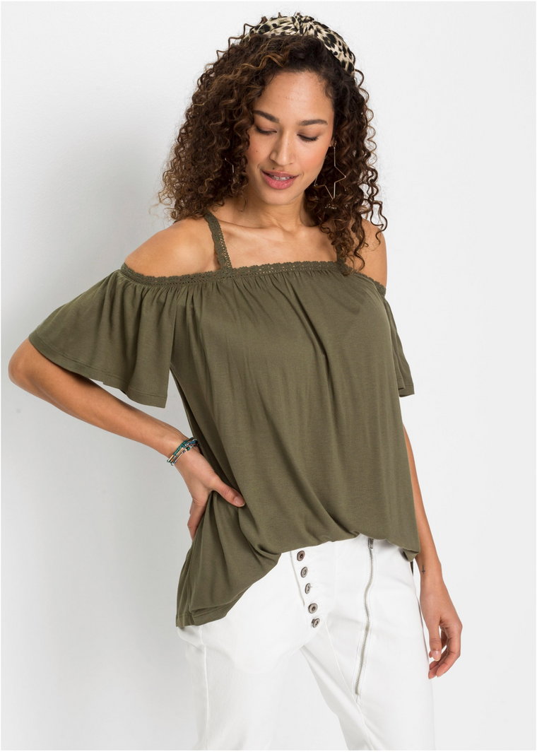 Shirt cold-shoulder z koronką