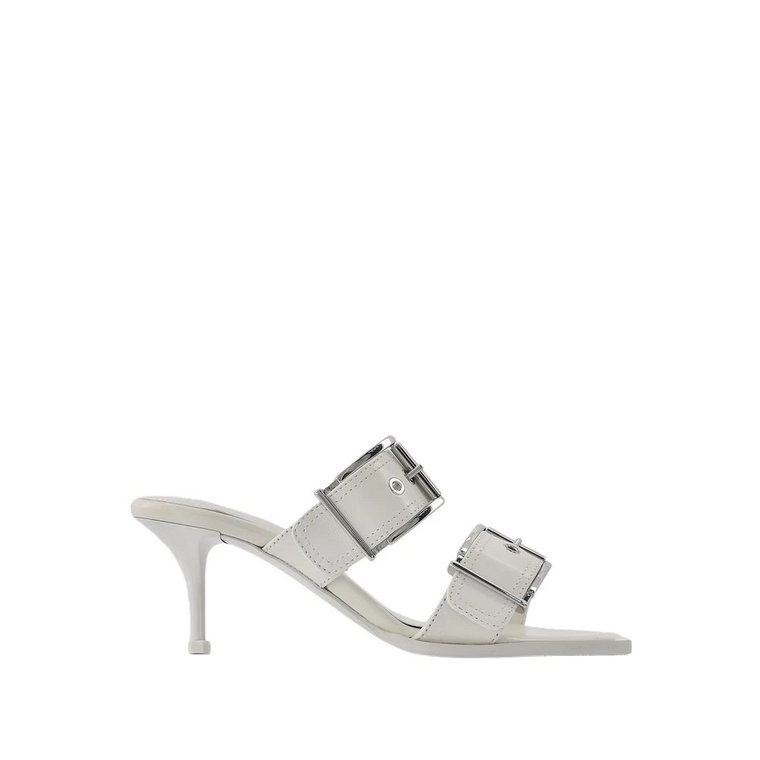Sandały z kożuszkiem w kolorze kości słoniowej/srebrnym - obcas 5 cm Alexander McQueen
