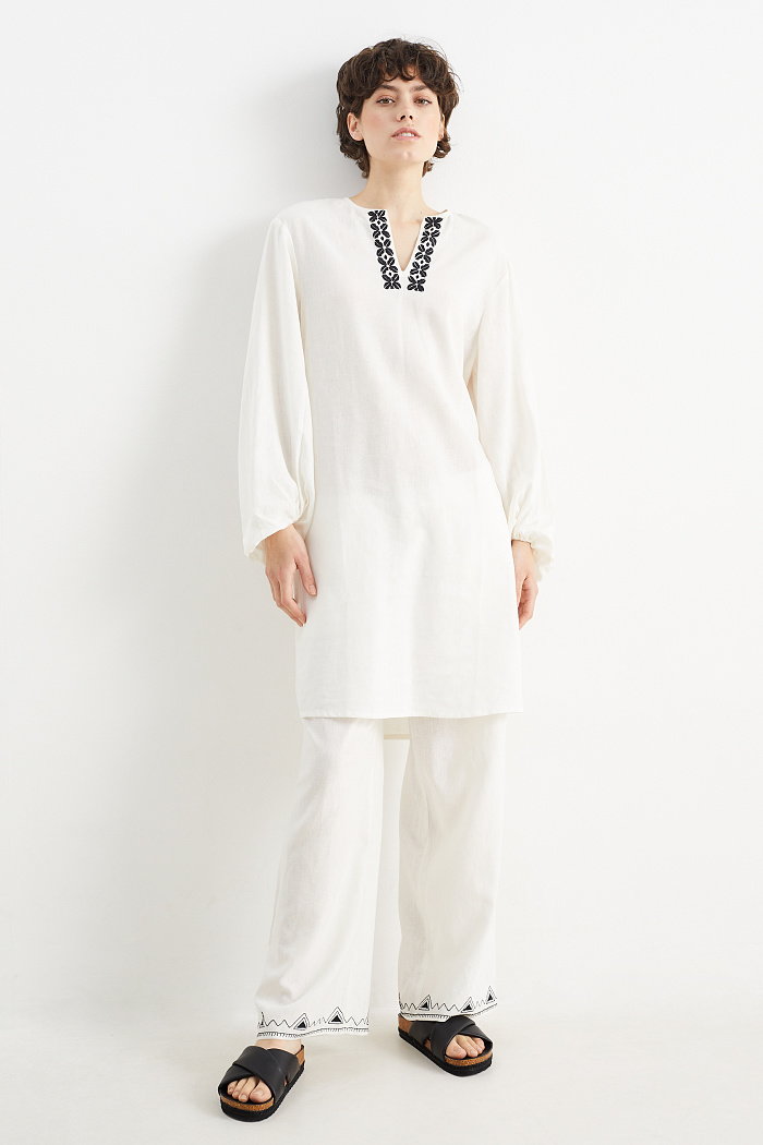C&A Rangsutra x C&A-sukienka-tunika-mieszanka z lnem, Biały, Rozmiar: S