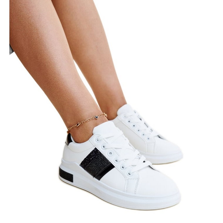 Biało-czarne sneakersy z cyrkoniami Giulia białe