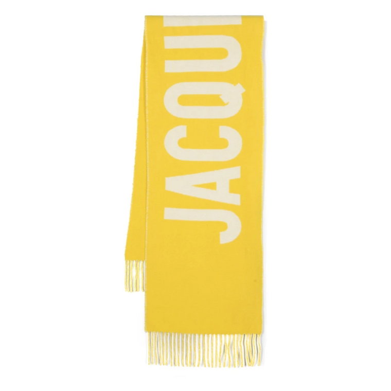 Żółty Fringe Logo Wełniany Szalik Jacquemus