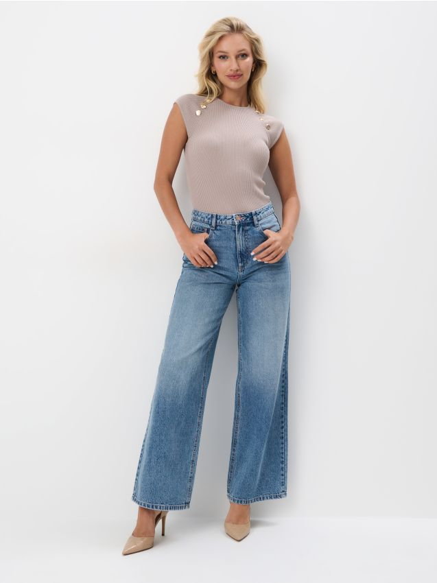 Mohito - Jeansy wide leg - niebieski