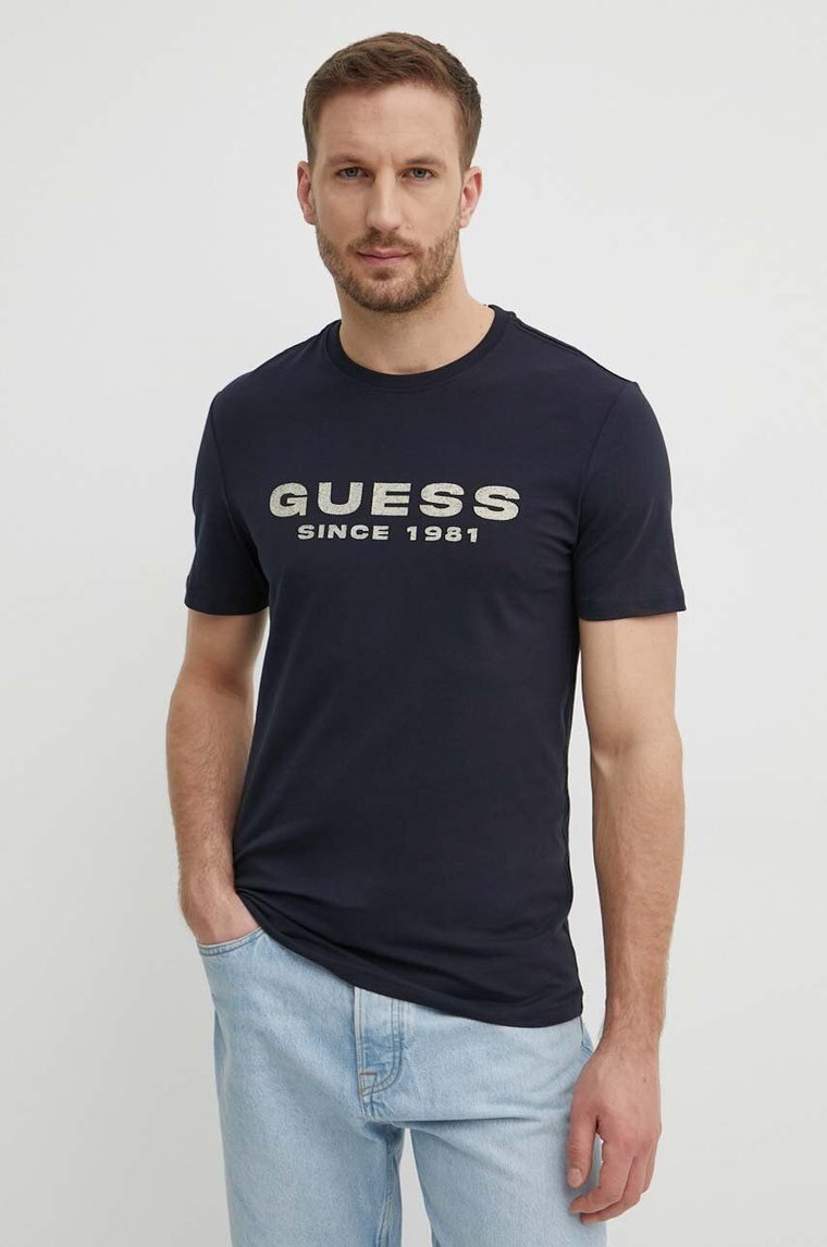 Guess t-shirt męski kolor granatowy z nadrukiem M4GI61 J1314