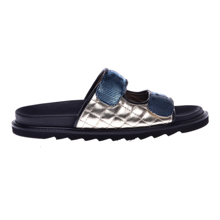 Laminated platinum and blue nappa leather slider sandals Baldinini