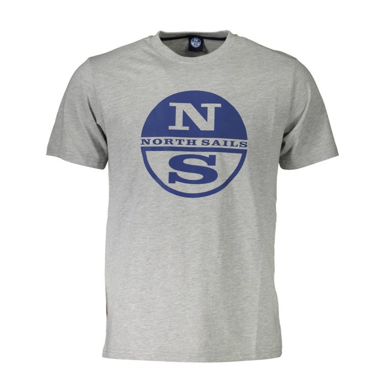 Szara Bawełniana Koszulka z Krótkimi Rękawami i Nadrukiem Logo North Sails