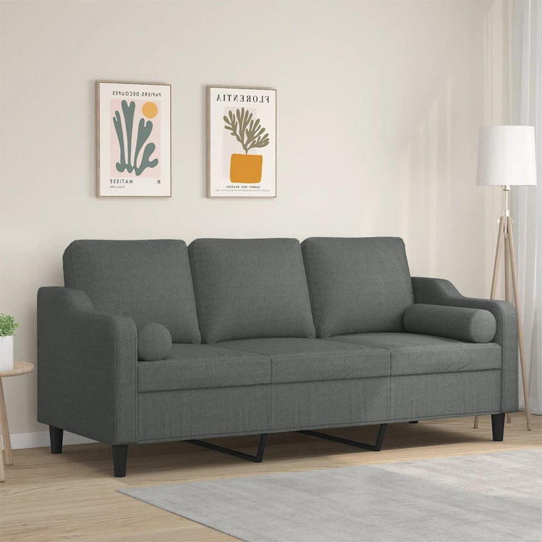 vidaXL 3-osobowa sofa z poduszkami, ciemnoszara, 180 cm, tkanina