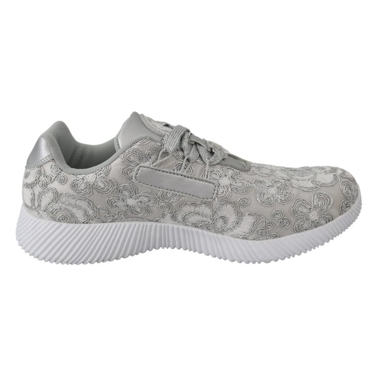 Srebrne Poliestrowe Buty Runner Joice Plein Sport