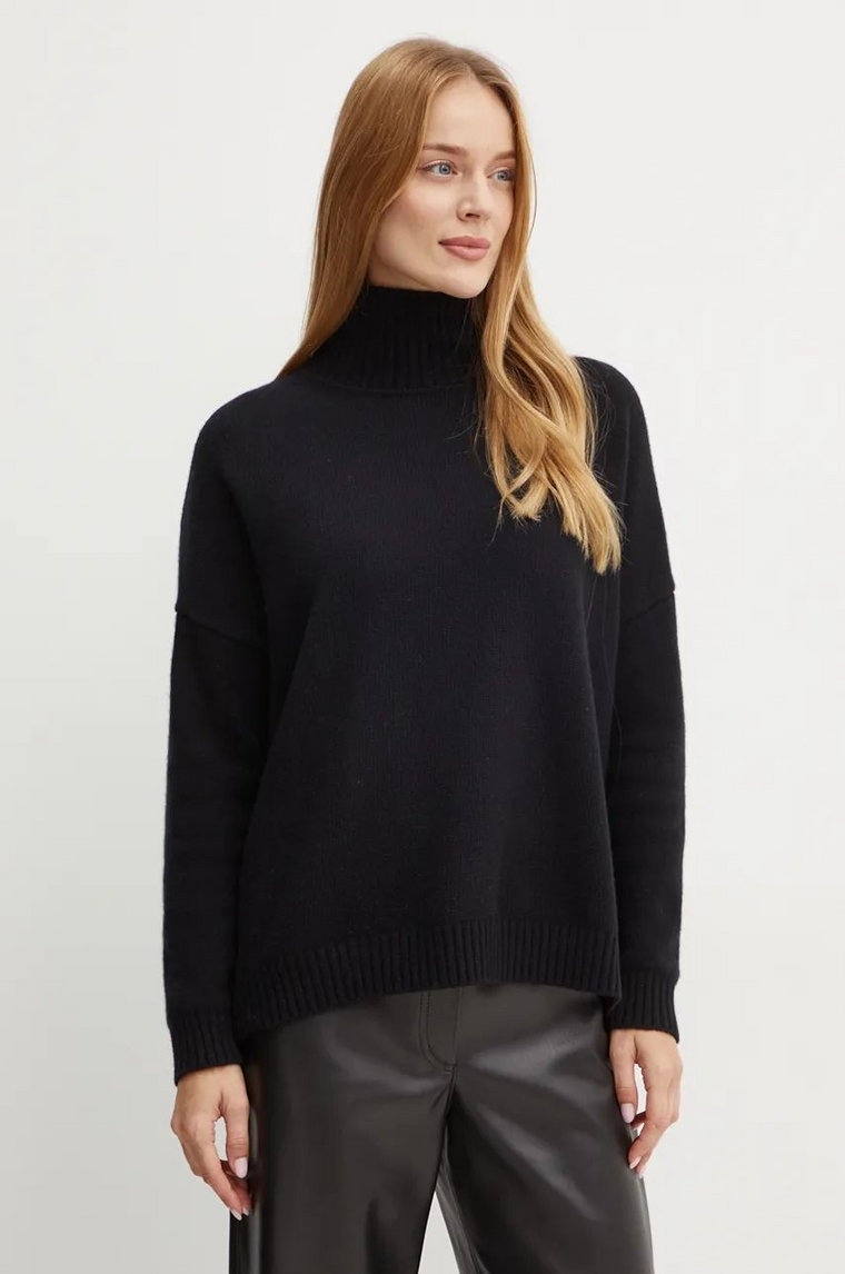 Weekend Max Mara sweter wełniany damski kolor czarny z golfem 2425366082600