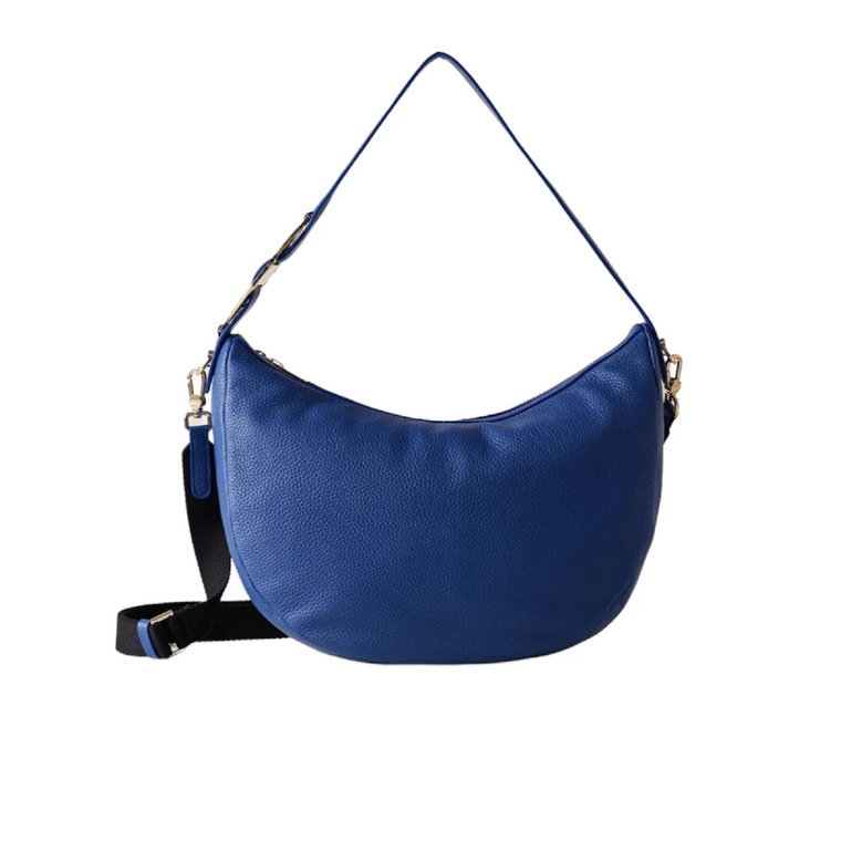 Luna Bag 011 Medium Niebieska Skórzana Torba na Ramię Borbonese