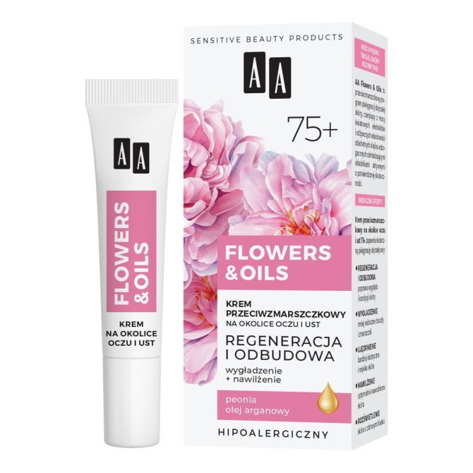 AA Flowers&Oils 75+ Odbudowa krem przeciwzmarszczkowy na okolice oczu i ust 15ml