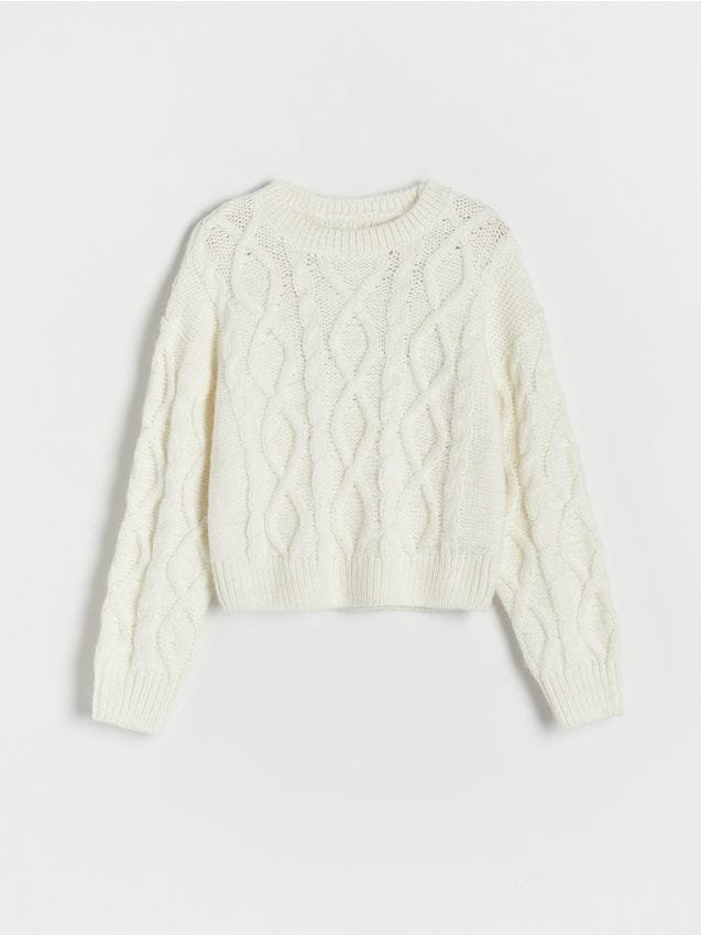 Reserved - Sweter z ozdobnym splotem - złamana biel
