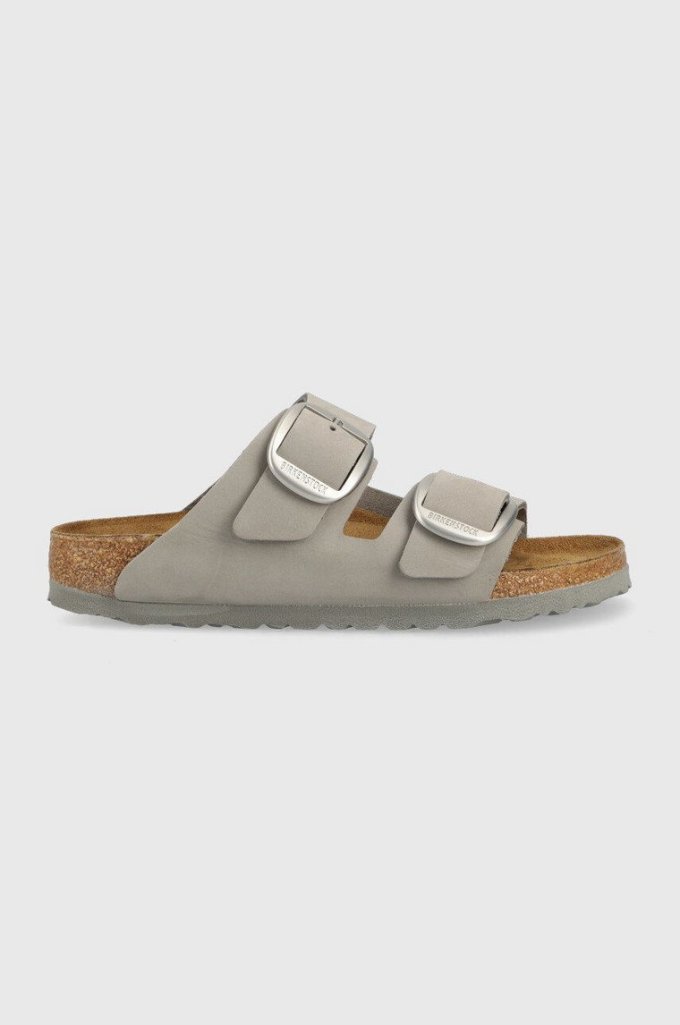 Birkenstock klapki skórzane Arizona Big Buckle damskie kolor szary