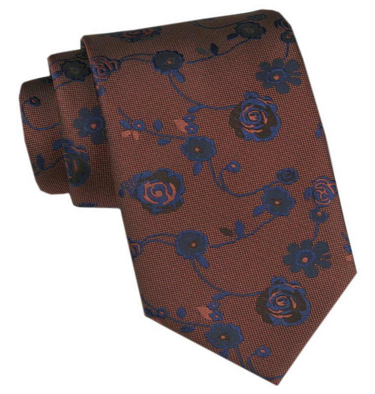 Męski Krawat - Angelo di Monti - Brązowy, Niebieskie Róże