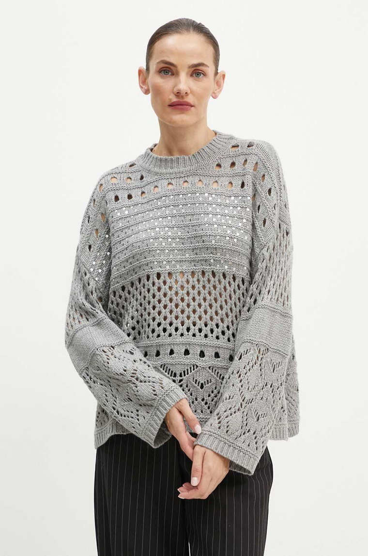 Twinset sweter z domieszką wełny damski kolor szary  242TP3791