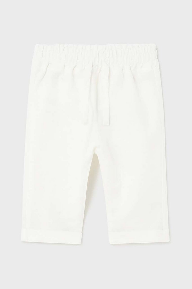 Mayoral Newborn spodnie z domieszką lnu dziecięce kolor biały gładkie