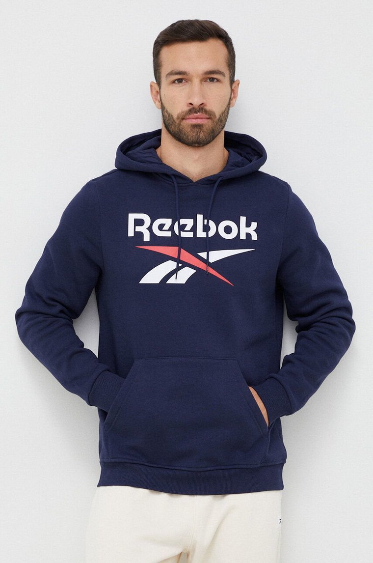 Reebok bluza męska kolor granatowy z kapturem z nadrukiem