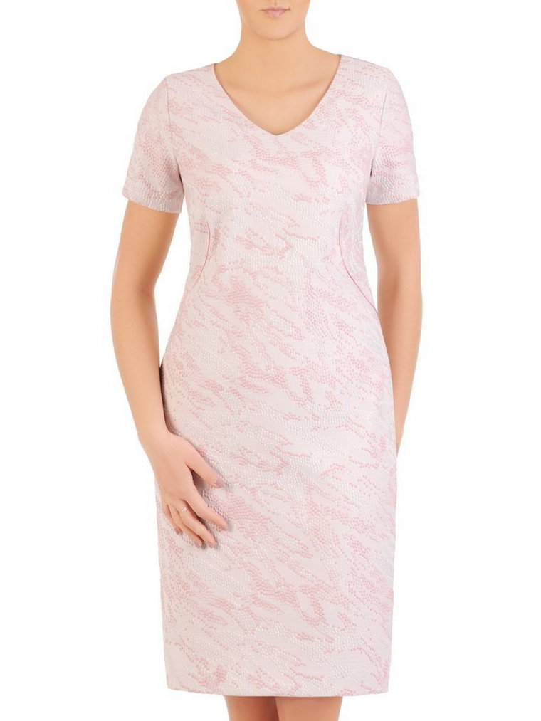 Prosta, żakardowa sukienka w kolorze pudrowego różu 29064
