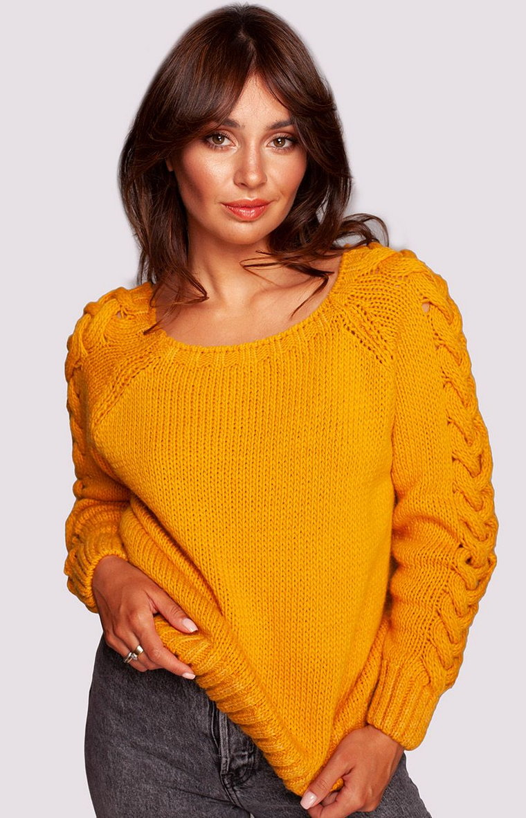 Sweter damski miodowy BK090, Kolor miodowy, Rozmiar L/XL, BeWear