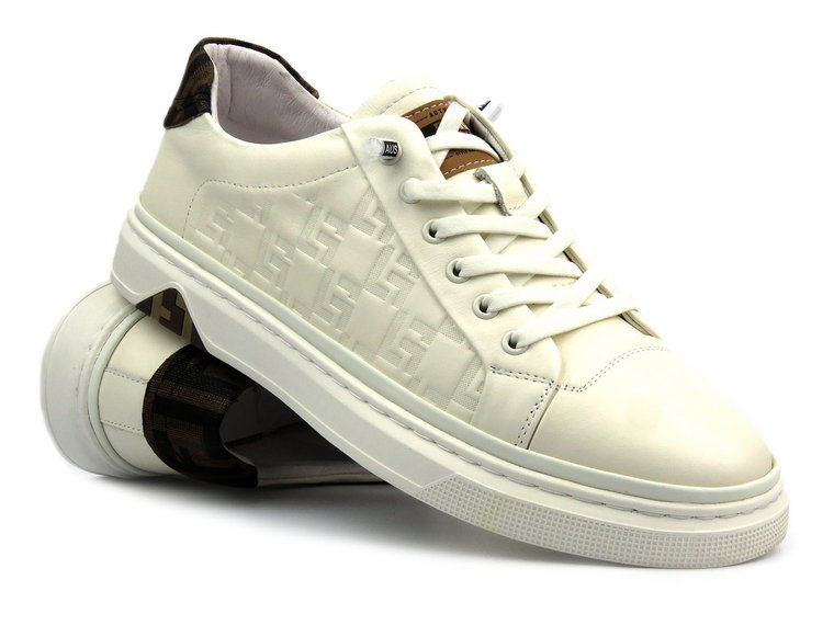 Skórzane sneakersy męskie - JOHN DOUBARE 68F125, białe