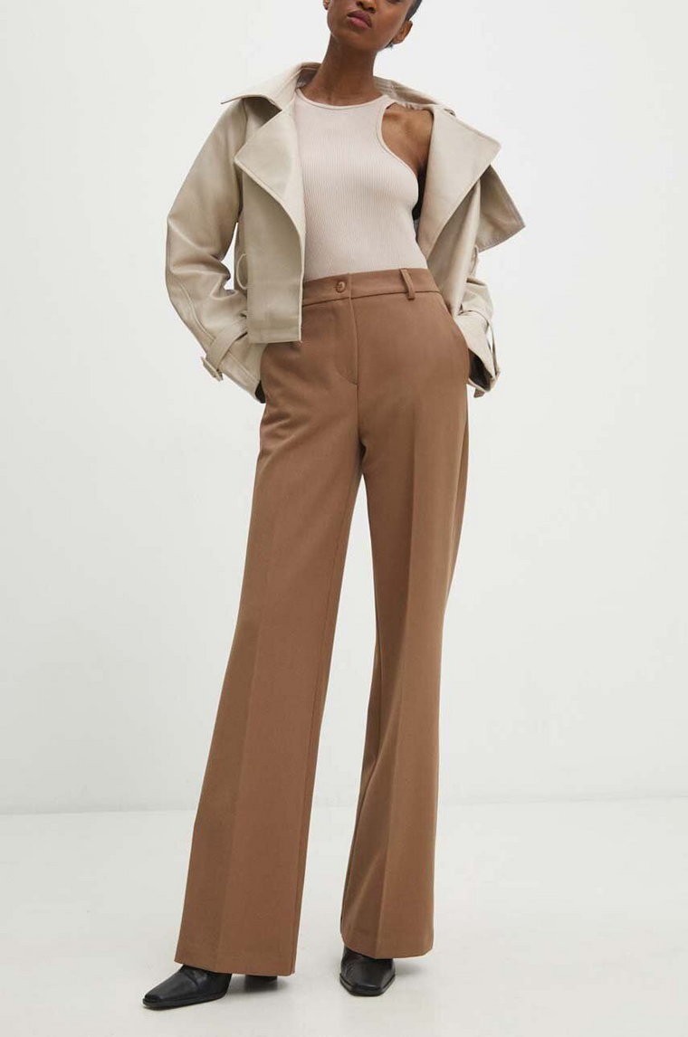 Answear Lab spodnie damskie kolor brązowy proste high waist