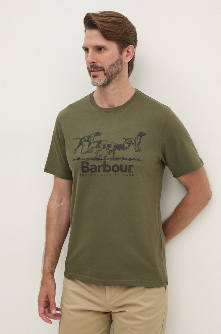 Barbour t-shirt bawełniany męski kolor zielony z nadrukiem MTS1346