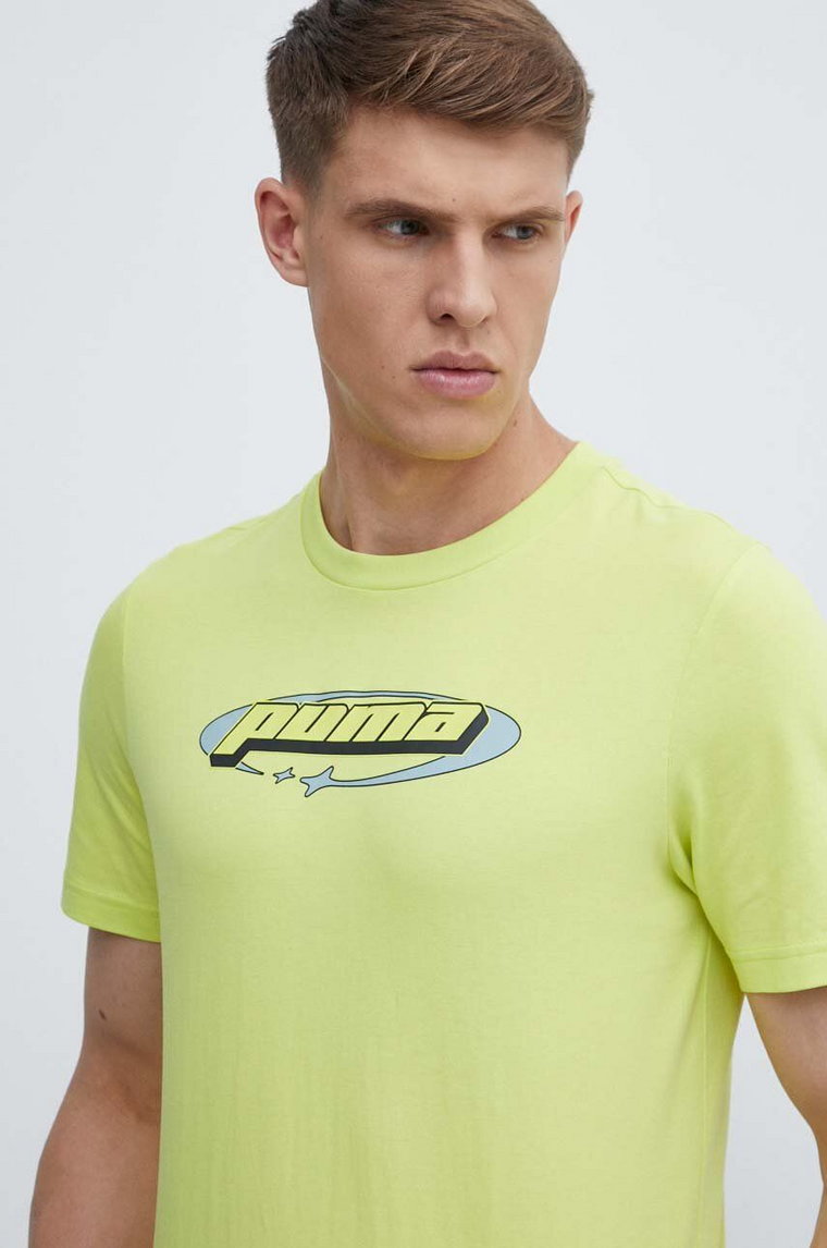 Puma t-shirt bawełniany męski kolor zielony z nadrukiem 625424