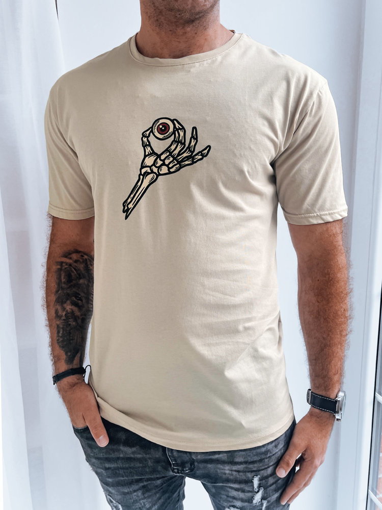Jasnobeżowa koszulka męska z nadrukiem Dstreet RX5284