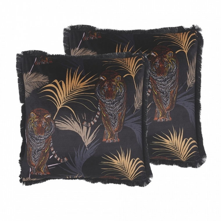 Zestaw 2 poduszek dekoracyjnych z motywem tygrysa 45 x 45 cm czarny RAMTEK kod: 4251682263603