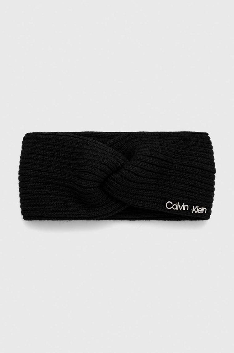 Calvin Klein opaska z domieszką wełny kolor czarny